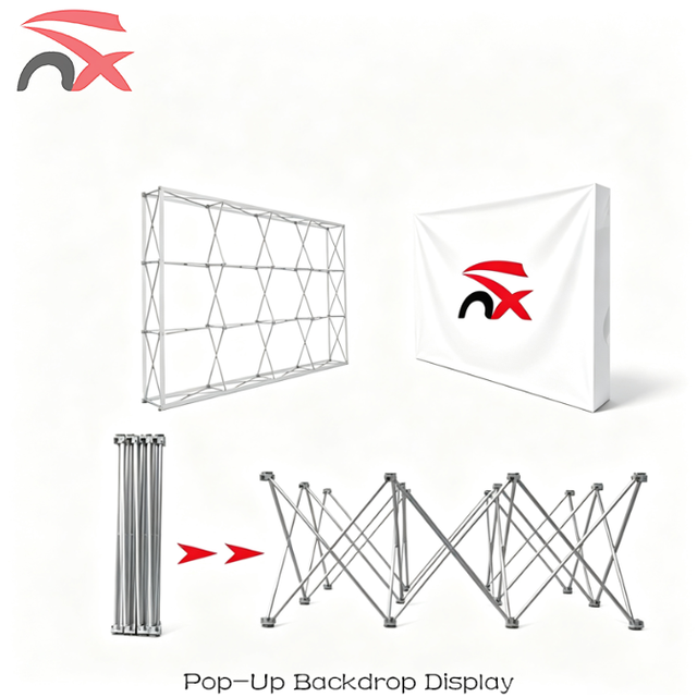 Portable Pop up Backdrop Display Stand Quick Setup Foldable Frame Tension Fabric Banner Background for Events Exhibitions