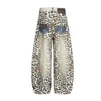 Pantalon en jean patchwork léopard de haute qualité, imprimé dégradé, taille haute, ceinture, jean rétro à imprimé léopard