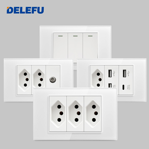 DELEFU Brazil Standard White Glass Panel 20A 10A Smart <strong>Switch</strong> CAT6 Network Socket <strong>USB</strong> Type <strong>C</strong> Wall Outlet Household Charging - Product Image 3