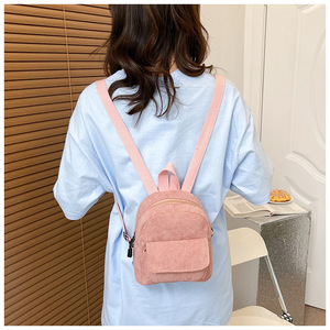 Retro Campus Style Small Square Crossbody Shoulder Bag School College Purse Accessory Corduroy Mini <b>Backpack</b> for Women & Teens - Product Image 1