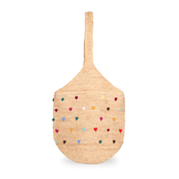 Sac de plage d'été en raphia naturel en paille, fourre-tout au crochet fait à la main pour femmes, grand sac à bandoulière avec broderie coeur coloré, vente en gros