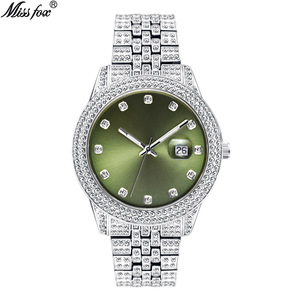 Luxury Luminous <b>Date</b> Quartz Full Diamond Watches Men Hip Hop Bling Gold Pink Iced Out Watch - Product Image 2