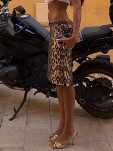 Street Retro Leopard Print Bright Leather High-end Hip Lift Low-waisted Midi <strong>Skirt</strong> Hot Girl Brown <strong>Skirt</strong> - Product Image 2