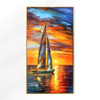 Peinture à l'huile acrylique 100% peinte à la main, Paysage de Regatta de Voiliers Vibrant, Art Mural Moderne, Décoration pour Maison de Plage, Cadeaux