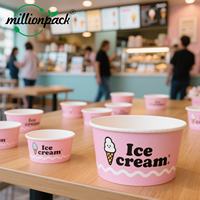 Gobelet à crème glacée jetable anti-fuite, biodégradable, compostable, recyclable, conteneur alimentaire en papier kraft de qualité alimentaire personnalisé, à emporter