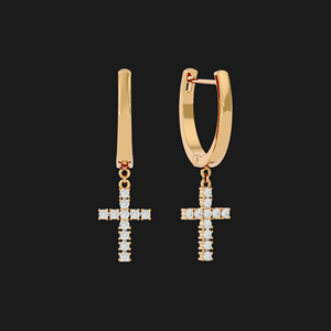 Elegantes pendientes de aro colgantes con cruz de moissanita en plata pulida, diseñados para la moda moderna con un toque de estilo hip hop. - Product Image 3