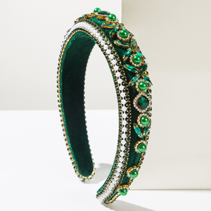Diadema de terciopelo ancha con perlas de lujo y pedrería, banda para el cabello con cuentas de cristal de colores, accesorios llamativos para el cabello de mujer al por mayor - Product Image 4