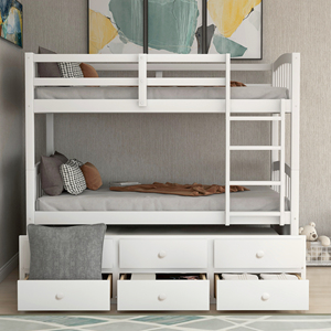 Twin Bunk <b>Bed</b> with Trundle and 3 Drawers White for Teens Bedroom Guest Room Furniture - Product Image 2