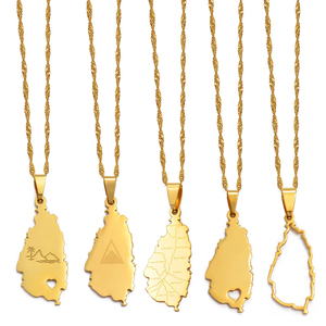 Collar de mujer de acero inoxidable con cadena de bambú chapada en oro, diseño de mapa del mundo hueco, estilo étnico persa iraní, <span class=keywords><strong>regalo</strong></span> de moda - Product Image 6