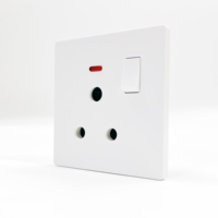 Prise murale simple A6 SB1 15A en acier avec contact en bronze, trou rond, ignifuge, avec voyant néon