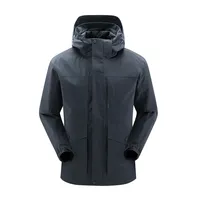 Parka cargo à capuche noir mat, imperméable avec rabat coupe-vent, manteau d'extérieur à bandes réfléchissantes, logo personnalisé en gros