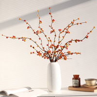 Fleurs artificielles faites à la main OEM, branche de fleurs de prunier en plastique, bourgeons orange-rouges, tige en fil flexible dense, décoration DIY, Nouvel An chinois