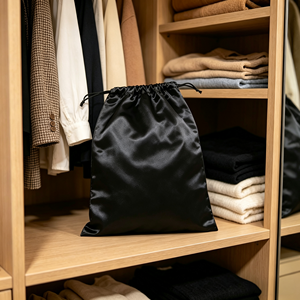 Sac à perruque en satin avec logo personnalisé, pochette de luxe en soie pour extensions de cheveux, grand sac de rangement à cordon, prêt à être expédié - Product Image 3
