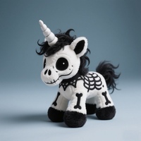 Peluche Licorne Squelette Gothique Personnalisée, Jouet en Peluche Halloween, Animal en Peluche Effrayant, Licorne Cheval Noir, Décoration