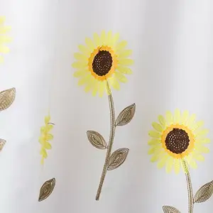 Ensemble de rideaux de douche en lin brodé de fleurs, design à double feuille, décoration de salle de bain - Product Image 1