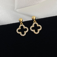 Boucles d'oreilles clips de luxe motif trèfle à quatre feuilles porte-bonheur, classiques, entièrement serties de zircon, hypoallergéniques, non percées