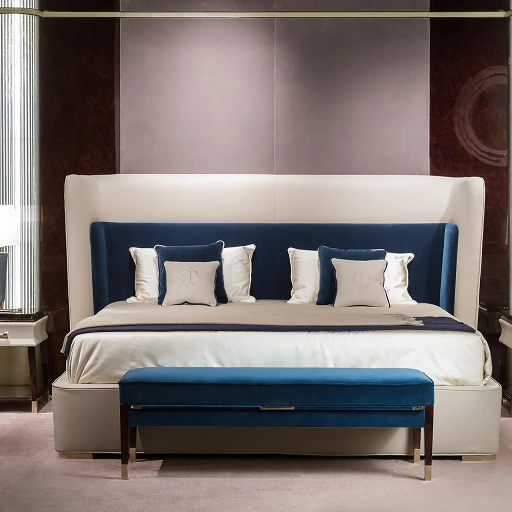 उच्च अंत असबाबवाला के साथ इतालवी ब्रांड डिजाइनर बिस्तर चारपाई की अगली पीठ राजा और रानी आकार बेड