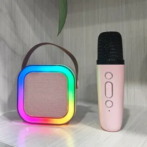 Mini Portable Bluetooth Music Karaoke Audio Sound Box Speaker With Wireless Microphone LED Light Player System K12