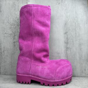 Sepatu bot Suede ekstra Bundar untuk pria wanita, sepatu bot salju tinggi dengan bulu Alaska warna merah muda kualitas terbaik ekstra besar - Product Image 1