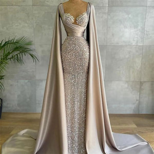 Vestidos de Noche Árabes con Lentejuelas Brillantes, Capa con Apliques de Encaje Fruncido, <span class=keywords><strong>Vestido</strong></span> de Gala con Escote Corazón, <span class=keywords><strong>Vestido</strong></span> Formal para Fiesta, Alfombra Roja, Personalizado - Product Image 2