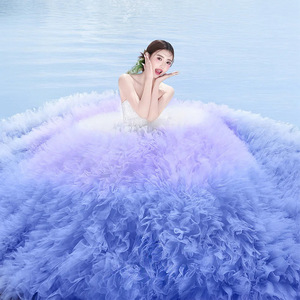 Gradient Strapless Tulle Wedding Dress Ball Gown Empire Waistline Candy Color Sweet Style For Bride - Product Image 3