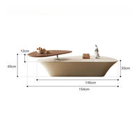 Table basse moderne double couche style farmhouse, finition grain de bois, placage soleil, base sculpturale crème pour mobilier de salon OEM