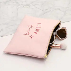 Makeup Bag Blush Pink Canvas Makeup Pouch Eco Natural Cotton Canvas Cosmetic Pouch Bag With Zipper