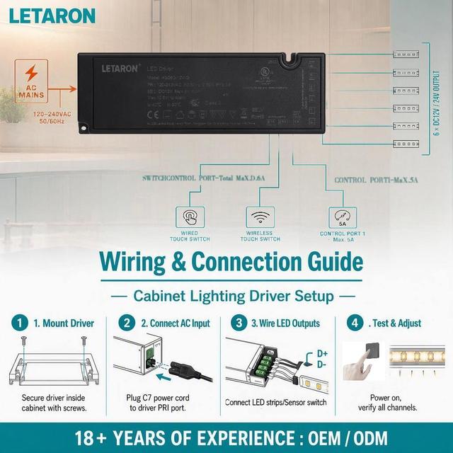 LED Driver 12V/24V Class 2 Waterproof CB SAA UL CE Slim Power Supply LED Driver for Cabinet Lighting Full Set Solution