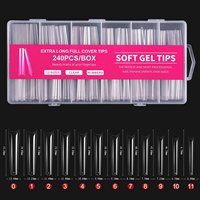 Boîte de 240 faux ongles en gros d'usine, 12 tailles, transparents, extra longs, pour extension de gel souple X