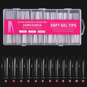 Caja de puntas de uñas al por mayor de fábrica de 240 Uds., 12 tamaños, transparente, cubierta Extra larga, pegamento suave para puntas de Gel de uñas - Product Image 2