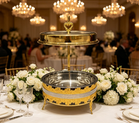 Nouveau Réchaud de Buffet Professionnel Diamant 8L en Acier Inoxydable Blanc et Doré pour Restauration, Chauffe-Plats Suspendu