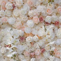 Scène de mariage 8ft X 8ft Rose Fleurs artificielles Fleur blanche et rose Toile de fond murale Décorations à enrouler Fond d'événements