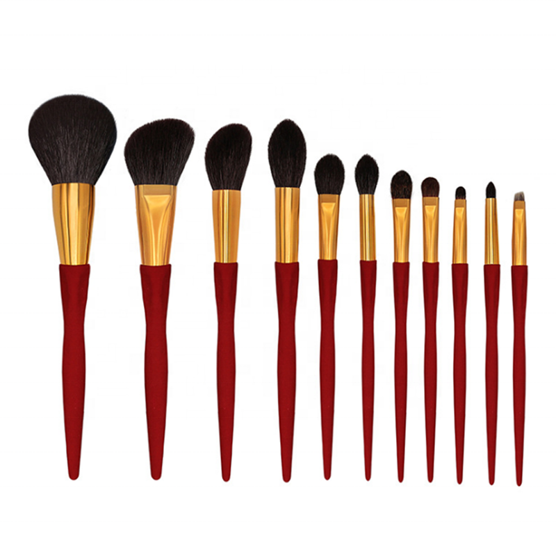 Высококачественные бесплатные образцы, 11 шт., Красная резиновая деревянная ручка, синтетическая щетка для волос, набор для макияжа