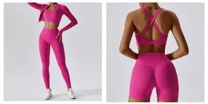 YOKE Conjunto Deportivo de 4 Piezas con Logo Personalizado Ropa de Atletismo Fitness y Yoga para Mujer Ropa de Entrenamiento para Gimnasio - Product Image 5