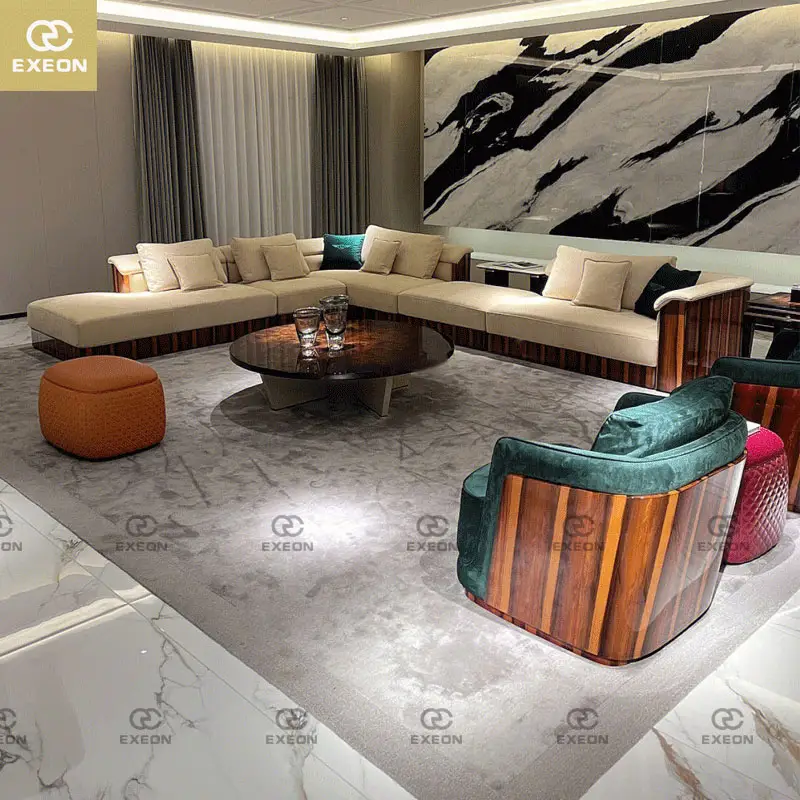 Modern Luxury Corner Combination Living Room Sofa Manufacturer L-shaped Velvet Sofa Combination Fabric Sofa Set Furniture