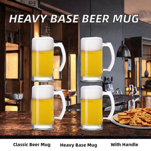 Chope à bière en verre 500 ml à base épaisse et robuste, avec poignée, transparente, de qualité supérieure - Product Image 2