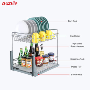 Cassetto della cucina Mobile Cestello <span class=keywords><strong>Cestino</strong></span> di Chiusura Molle di Metallo, Ferro, 2 Tier Cremagliera di Piatto Multi-Funzione <span class=keywords><strong>Cestino</strong></span> Del Pane - Product Image 3