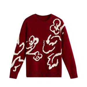 Pullover in lana 100% con stampa astratta <span class=keywords><strong>da</strong></span> donna OEM ODM a manica lunga elegante maglione girocollo rosso e bianco per l'inverno - Product Image 5