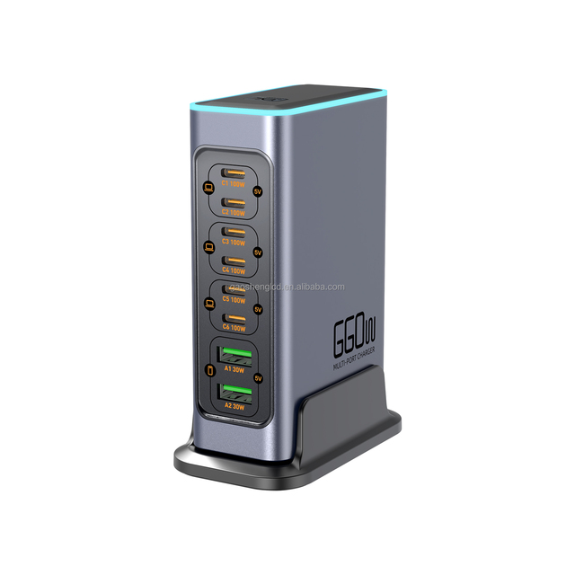660W Gan Multiport Super Fast Charging Station 660W  2A6C Desktop Charger Mobile Phones Laptops USB Wall Charger with Light