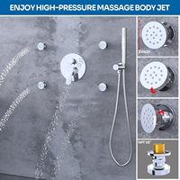 Système de douche Homedec à double pommeau, pommeau de douche de 6 pouces, 4 jets de pulvérisation corporelle, robinet thermostatique à 2 poignées, finition chromée, laiton inoxydable