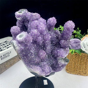 <span class=keywords><strong>Rare</strong></span> grappe d'améthyste naturelle Reiki pierre de guérison géode d'améthyste avec socle en métal pour la décoration - Product Image 4