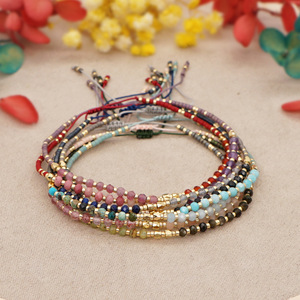 European American Fashion Women's Hand Woven Friendship <strong>Bracelet</strong> Gold <strong>Beads</strong> Semi-Precious Stone Small Beaded <strong>Bracelet</strong> - Product Image 1