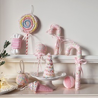 Décoration de Noël de haute qualité : Modèle boule de bonbons rose, pendentif macaron, sucette cône colorée pour fête