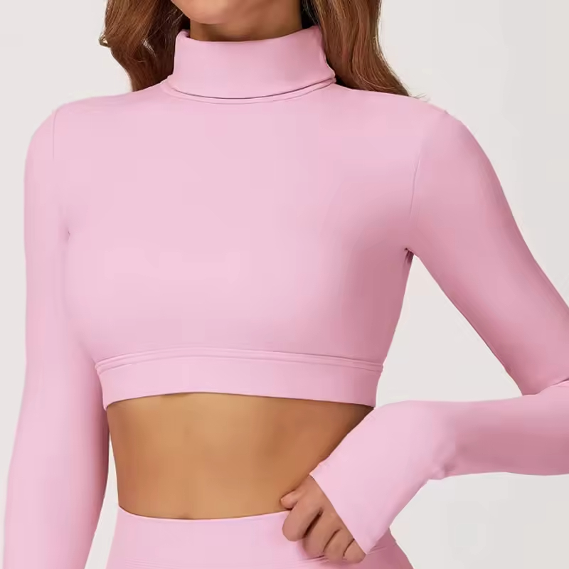 Yoga Clothing Manufacturer Women's Casual High Neck Tight-Fitting Backless Long Sleeve Running Fitness Gym Yoga Tops
