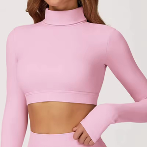 Fabricant de vêtements de yoga – Hauts de yoga décontractés pour femmes, à col montant, moulants, dos nu, à manches longues, pour la course, le fitness et la gym - Product Image 1