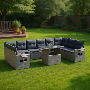 Ensemble de canapés de jardin en rotin gris moderne, 8 places, meubles d'extérieur avec accoudoirs réglables, design contemporain - Product Image 2