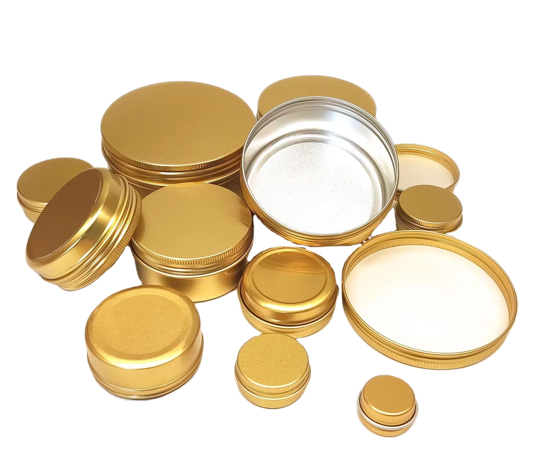 5Ml 10Ml 30Ml 50Ml 60Ml 80Ml 100Ml 200Ml 250Ml Gouden Aluminium Pot Kaars Thee Verpakking Aluminium Blikken Ronde Pot