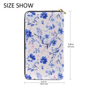 Cartera con Cierre de Cremallera y Estampado Floral Azul Acuarela, Bolso de Mano Romántico de Cuero Vegano Rosa Pálido con 12 Ranuras para Tarjetas para Mujer - Product Image 2