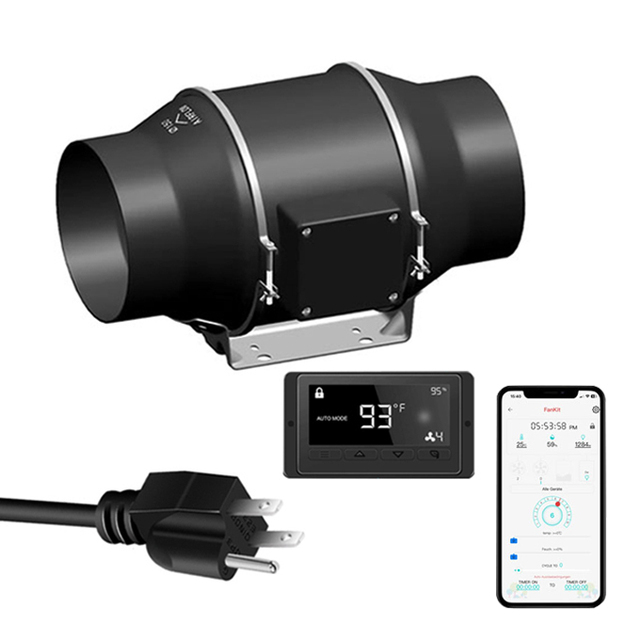 Powerful EC Motor 6 Inch Duct Fan Ventilation Exhaust Fan with App Smart Temperature Humidity Controller for Grow Tent Room
