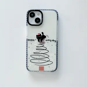 Luxe mignon arbre de Noël chien étui de téléphone portable pour iphone 15 pro max TPU arbre de Noël chat couverture arrière pour iphone 14